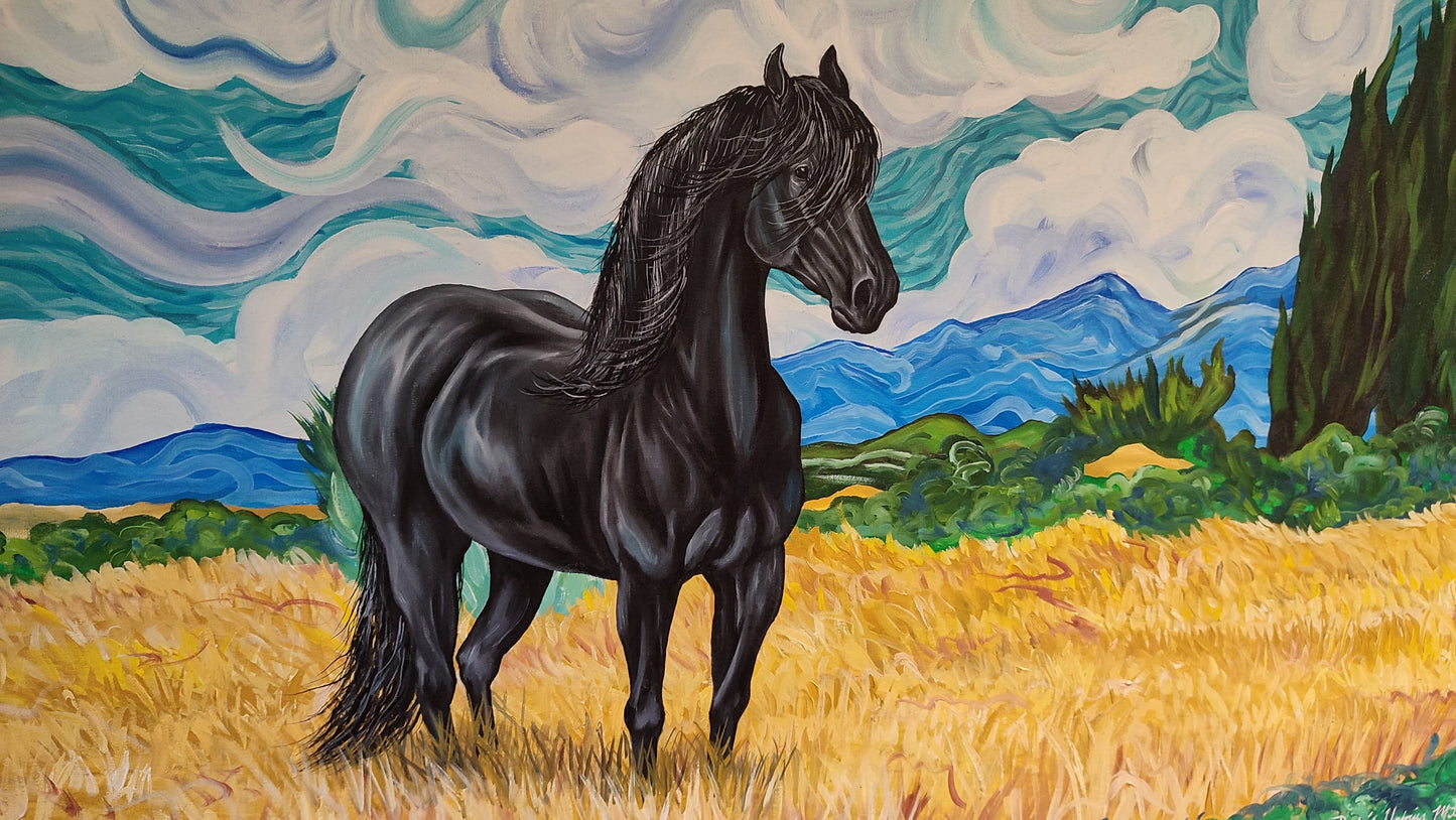Paisajes de cipreses a caballo