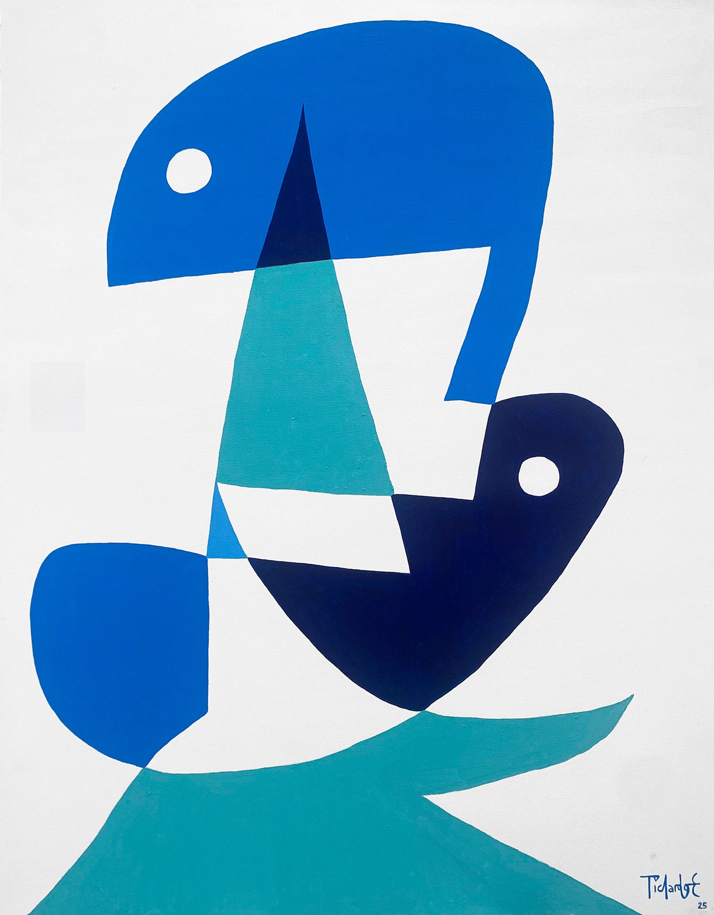 Personaje azul en fondo blanco