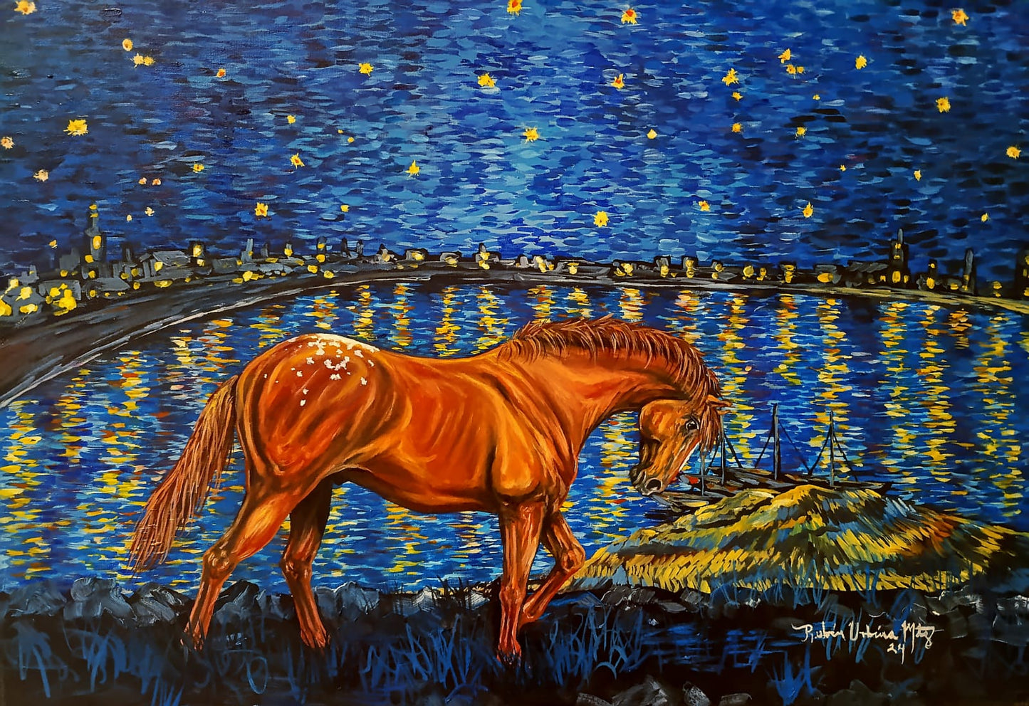 Noche appaloosa en el mar