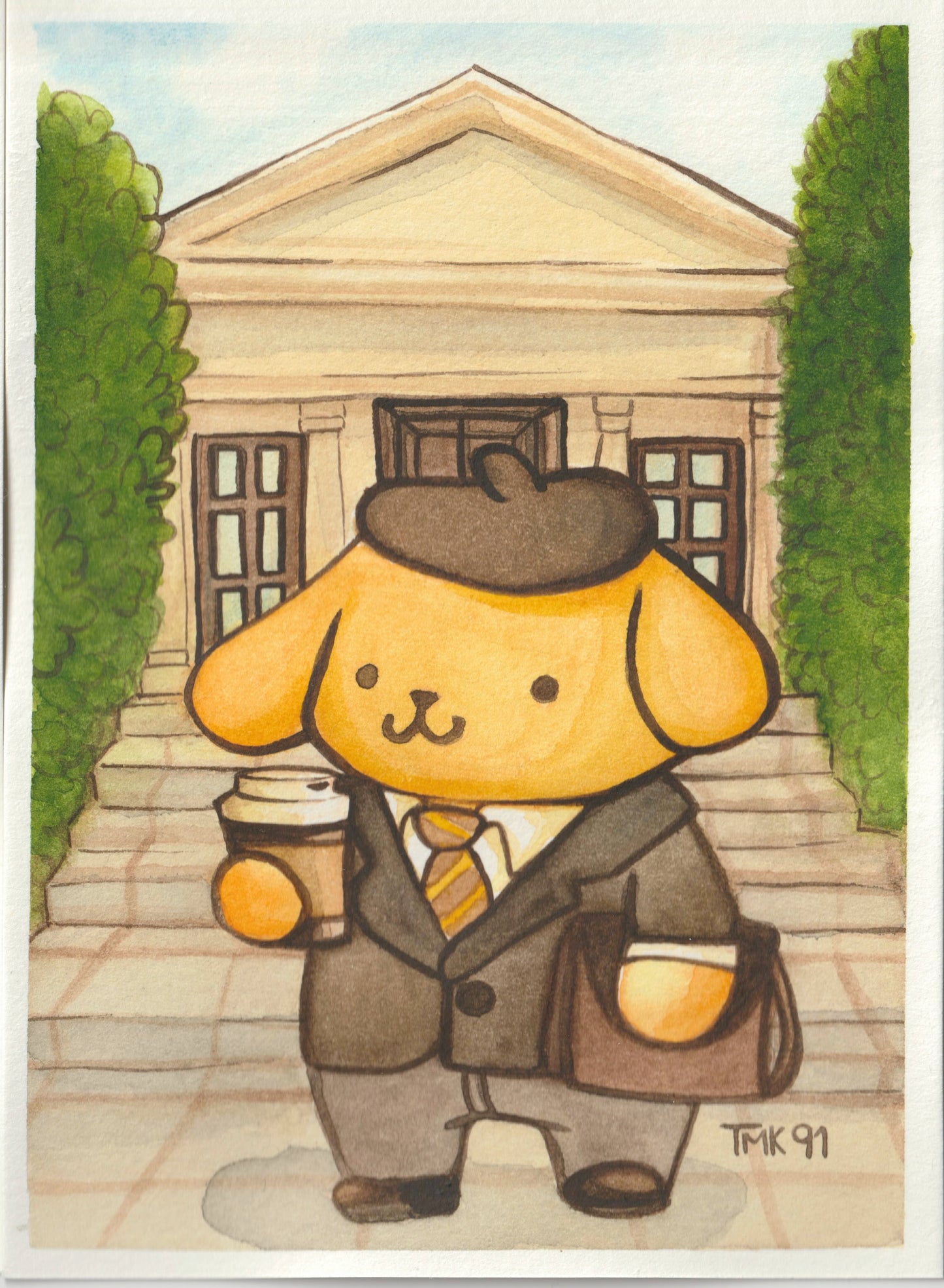 Purin, Esquire | Obra Original Pintura Acuarela Kawaii