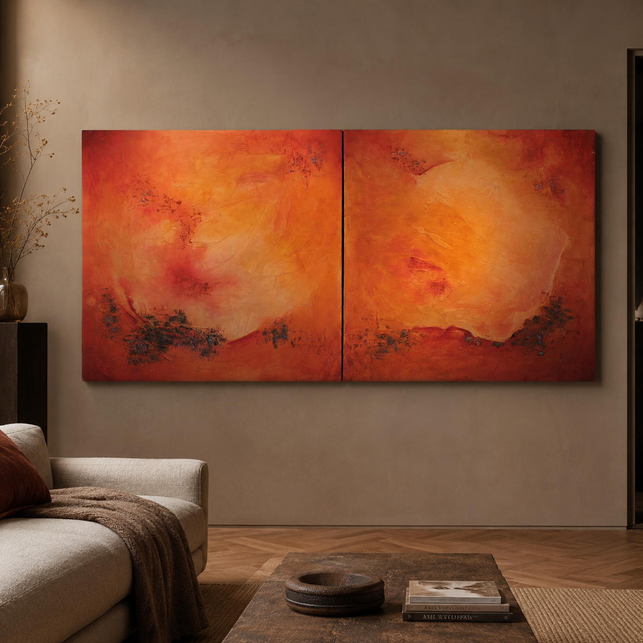 Pintura acrílica - Bajo cielos encendidos (díptico)