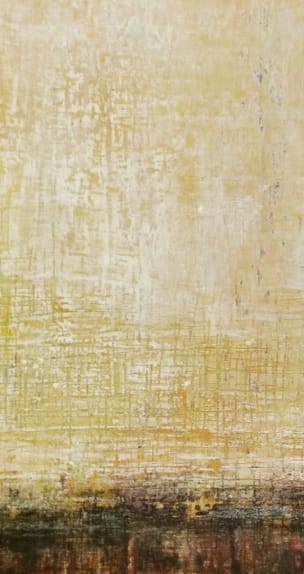 Blanco y negro revela una transición entre luz y sombra mediante técnica mixta y encaústica. Las capas texturizadas construyen un paisaje abstracto donde el tiempo parece suspendido. La obra invita a reflexionar sobre los límites entre presencia y vacío.