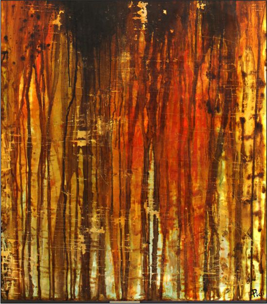 “Diálogos entre colores” es un canto visual donde el fuego y la noche se encuentran. Los tonos cálidos ascienden como raíces encendidas que buscan respuestas en la vastedad oscura.