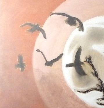 Arte Decorativo -El Sobrevolar Agónico De Un Cuervo De Su Hábitat En Llamas