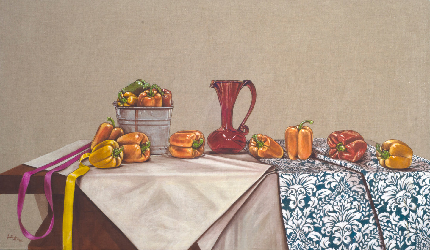 Pimientos con jarra roja