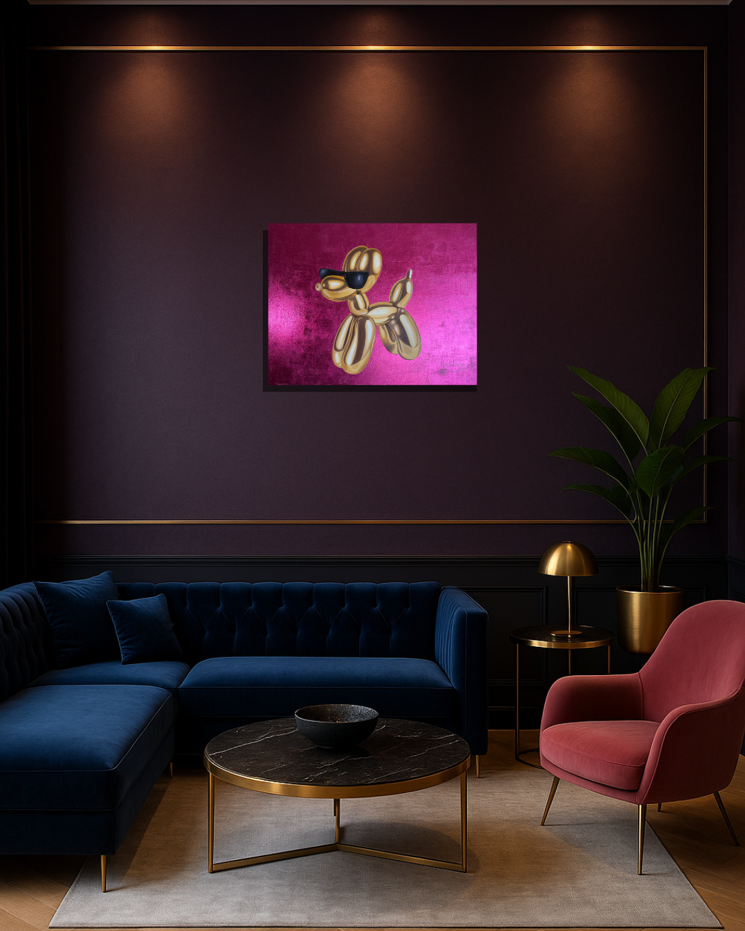 Arte contemporáneo- Pink Attitude- Golden Balloon Dog