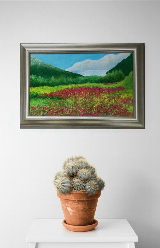 Paisaje con flores rojas