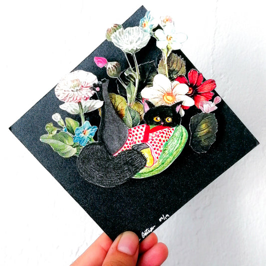 Gato negro con yukata