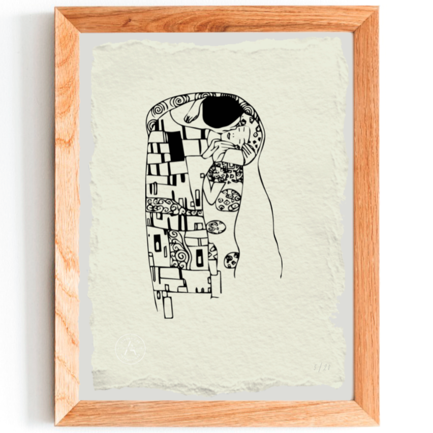 Grabado de El Beso de Gustav Klimt