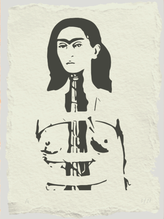 Grabado de Frida Kahlo - Columna rota