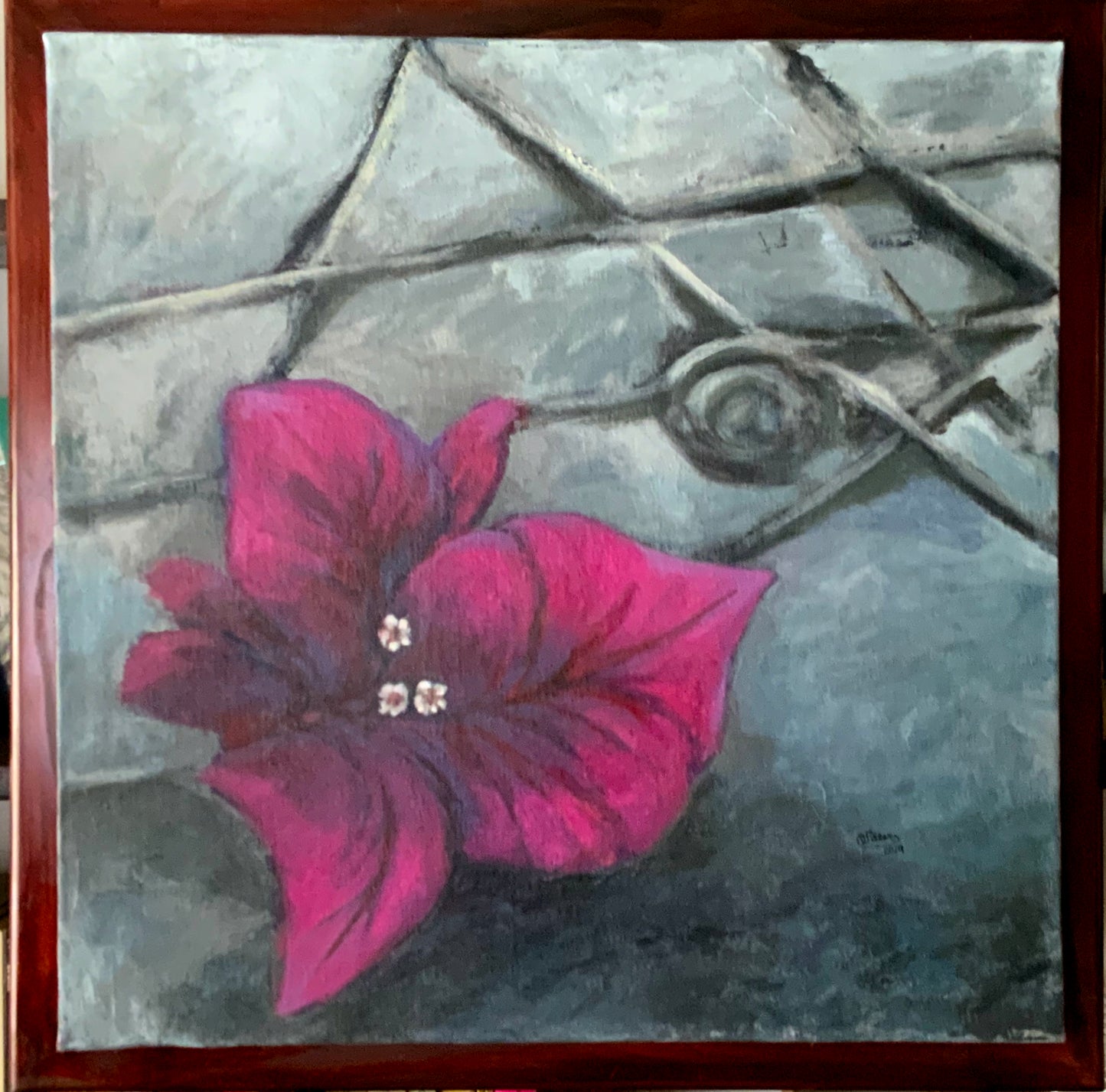 Bugambilia en el pavimento