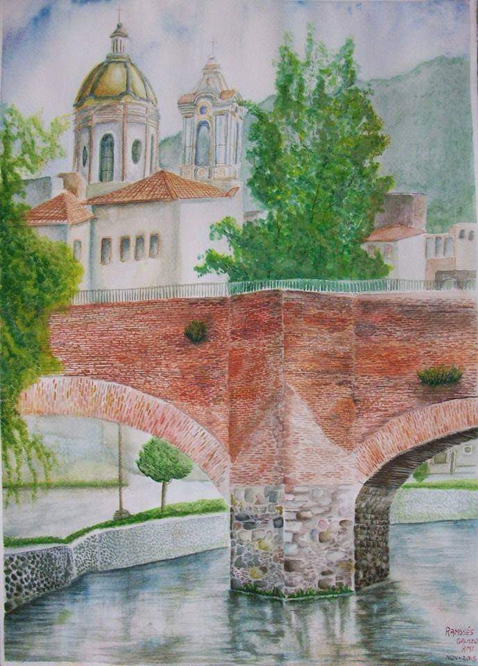 Paisaje con puente y capilla