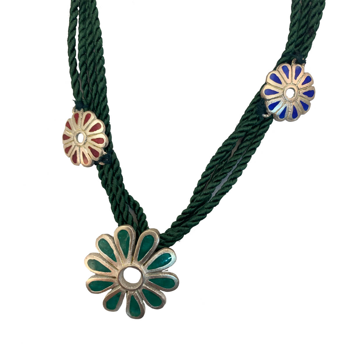 Collar 3 Flores en Liston Verde