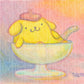 Obra Original Kawaii de Pompompurin en Óleo Pastel | Cute Dessert Dog Art | Pieza Única 11x11