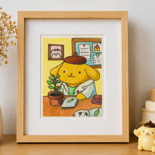 Pompompurin Biólogo Kawaii en Acuarela | Cute Scientist Dog Art | Ilustración Original | 9.5x13 cm