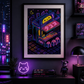 Taquitos Kawaii Neon Ciudad Neon Pintura Acrilica Original Obra de Arte