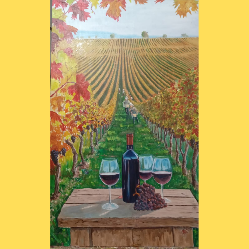 OBRA DE ARTE ORIGINAL - TRES COPAS Y VIÑEDO