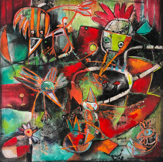 Obra de Arte Original "Pelea de Gallos"