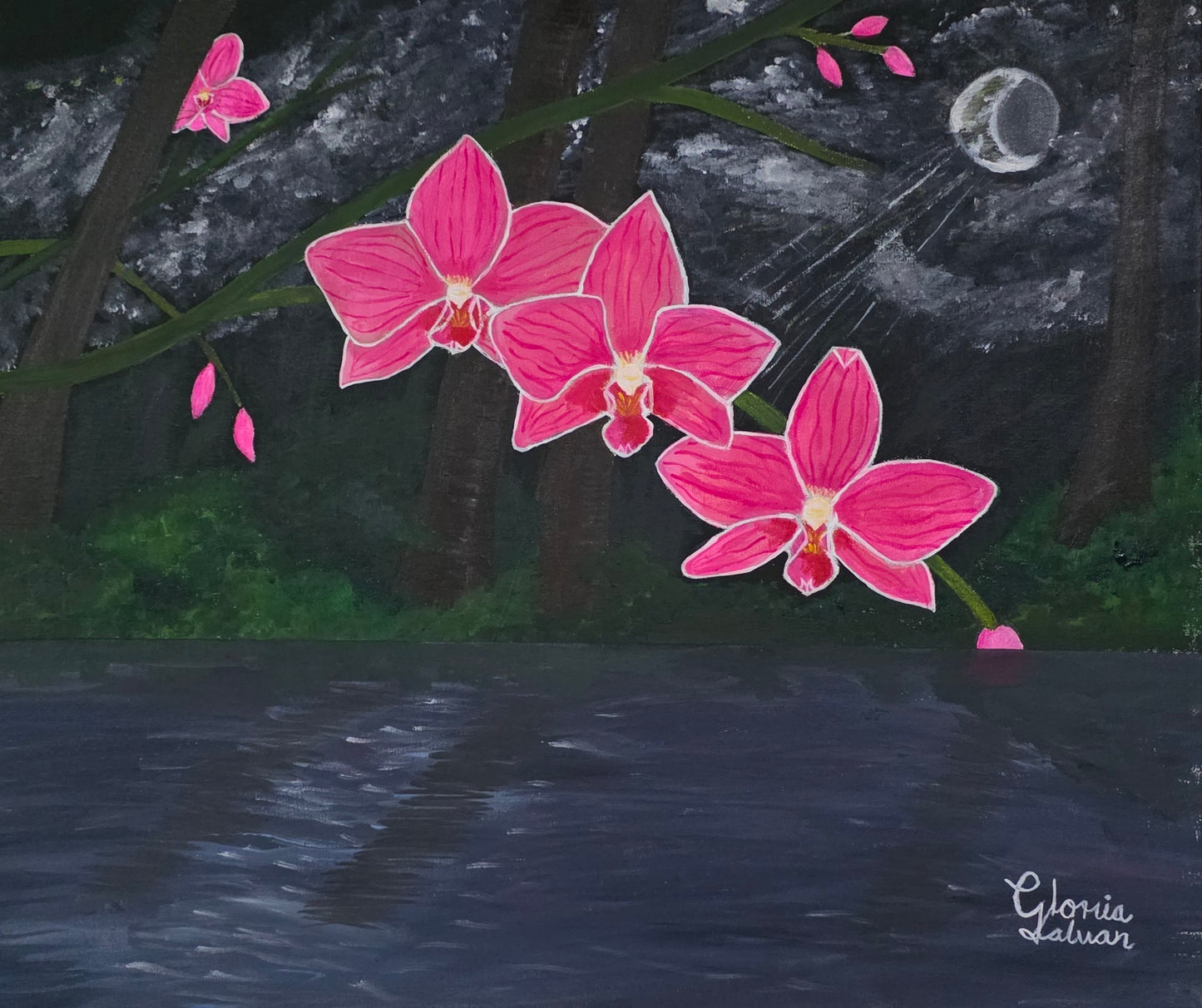 Obra de arte original: Nocturno orquídeas en luz de luna