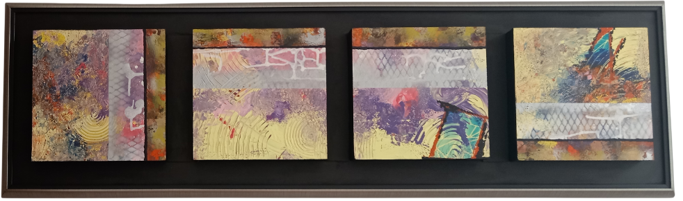 Políptico de diseño contemporáneo y texturas mixtas en formato alargado - Cuadro Abstracto - La Balconada