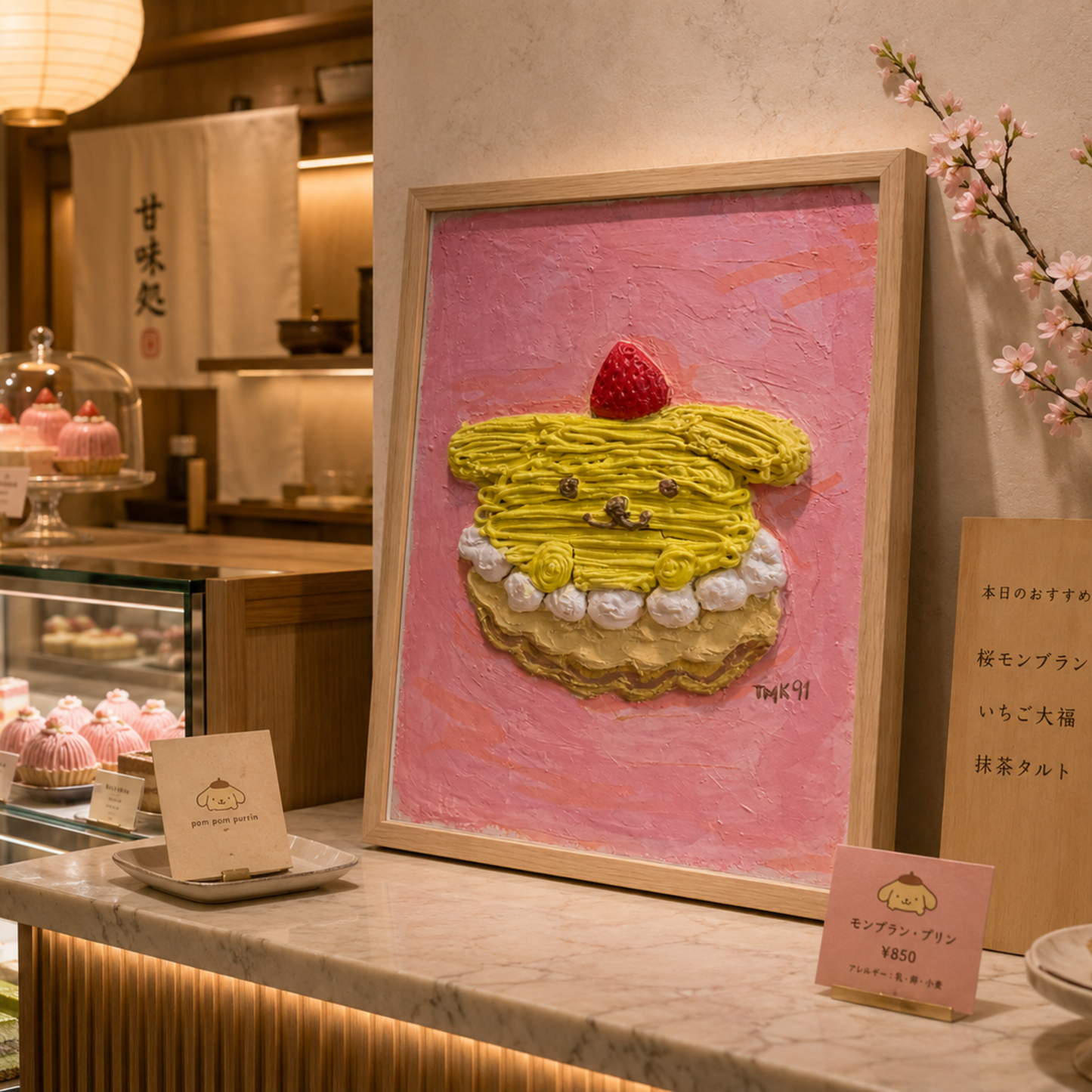 Pompompurin Mont Blanc | Original Kawaii Pintura Acrilica con Textura