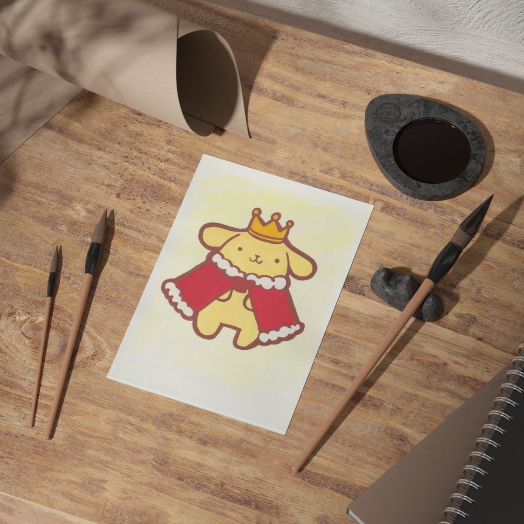 Rey Suave – Ilustración Kawaii Contemporánea | Figura Coronada en Gouache| Pieza Única