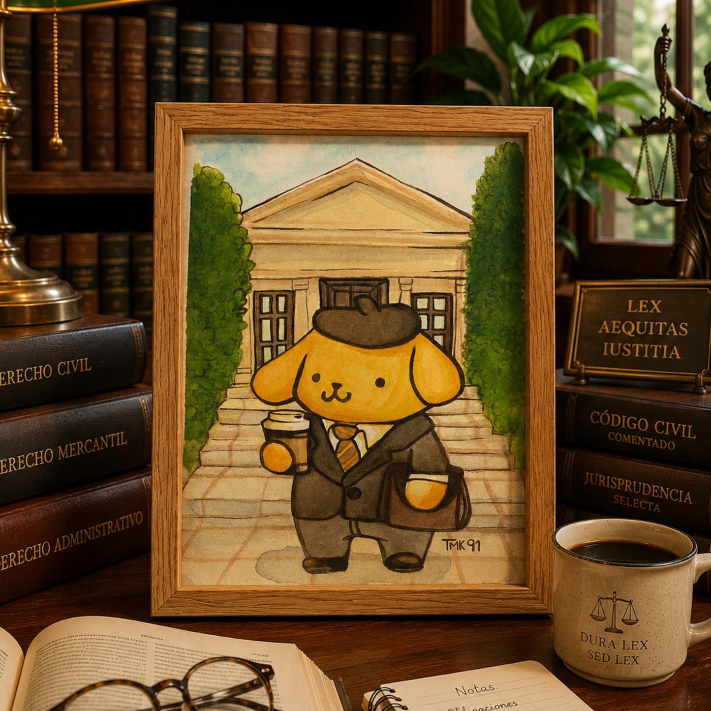 Purin, Esquire | Obra Original Pintura Acuarela Kawaii