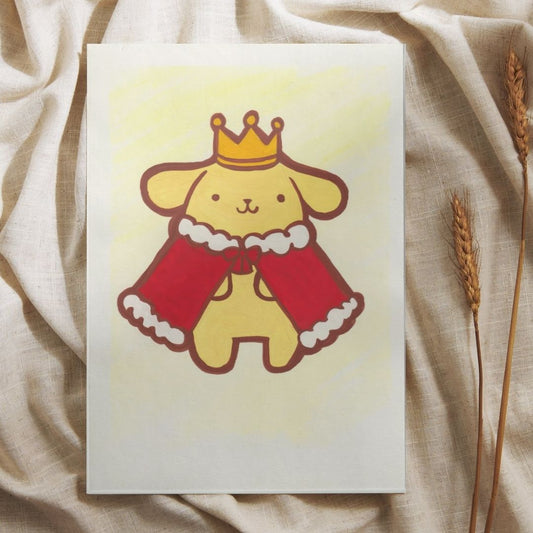 Rey Suave – Ilustración Kawaii Contemporánea | Figura Coronada en Gouache| Pieza Única