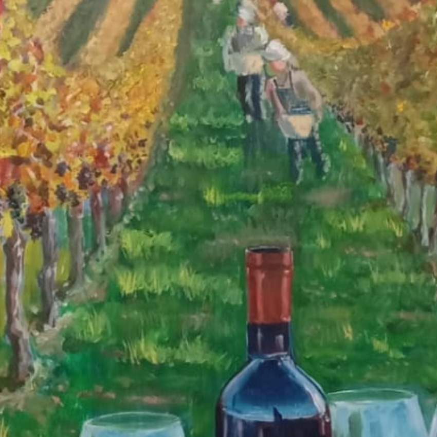 OBRA DE ARTE ORIGINAL - TRES COPAS Y VIÑEDO