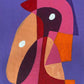 Retrato en rojos en fondo lila