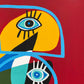Retrato en fondo rojo