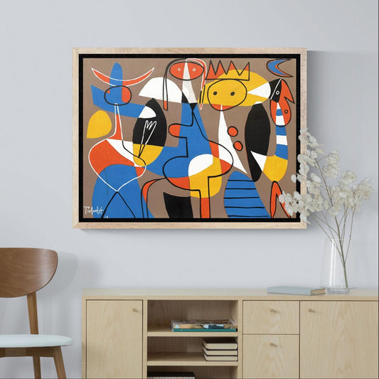 Personajes en fondo beige