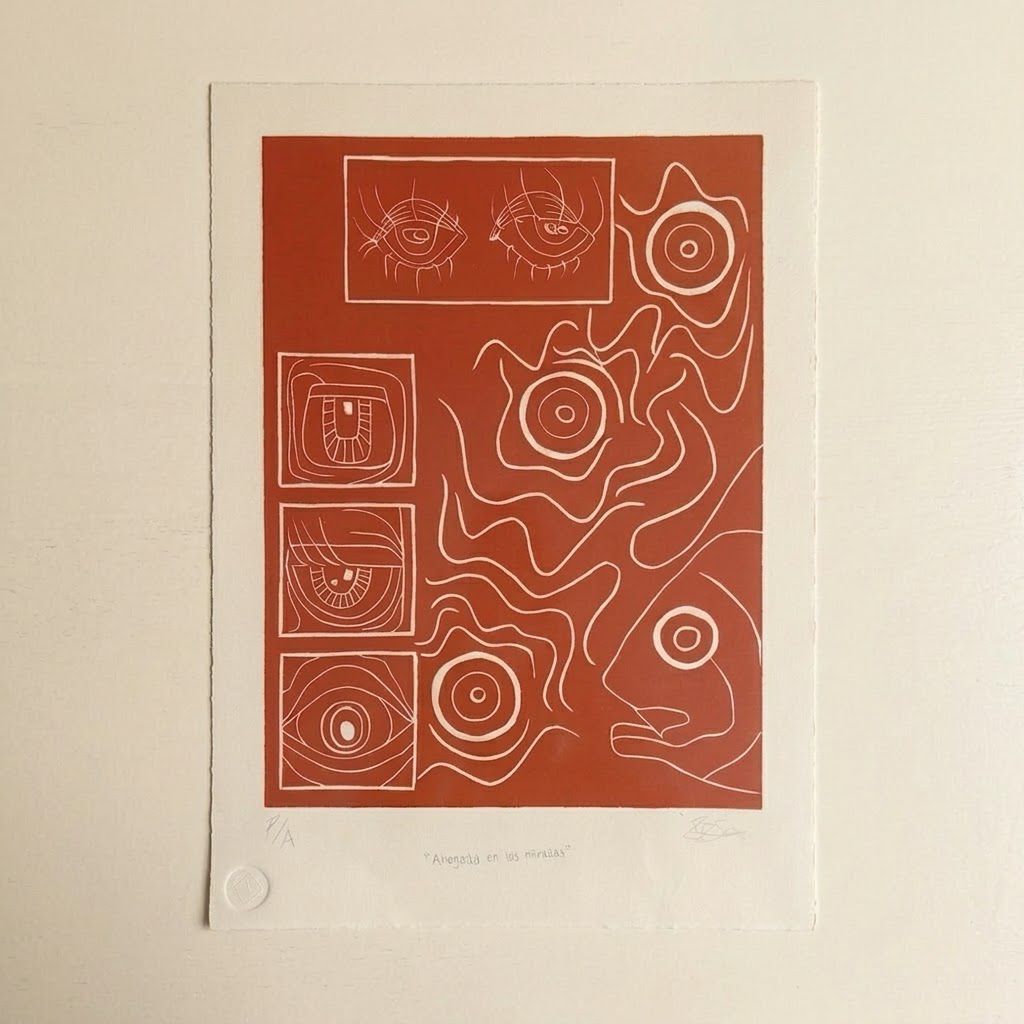 Linograbado - Ahogada en las miradas