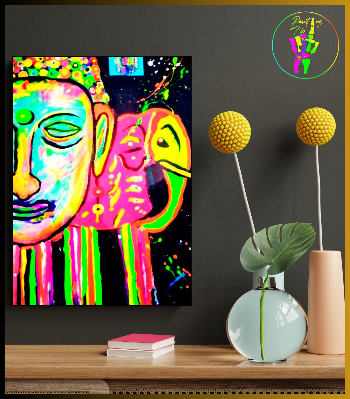 Cuadro Decorativo Neon - Buda con Elefante