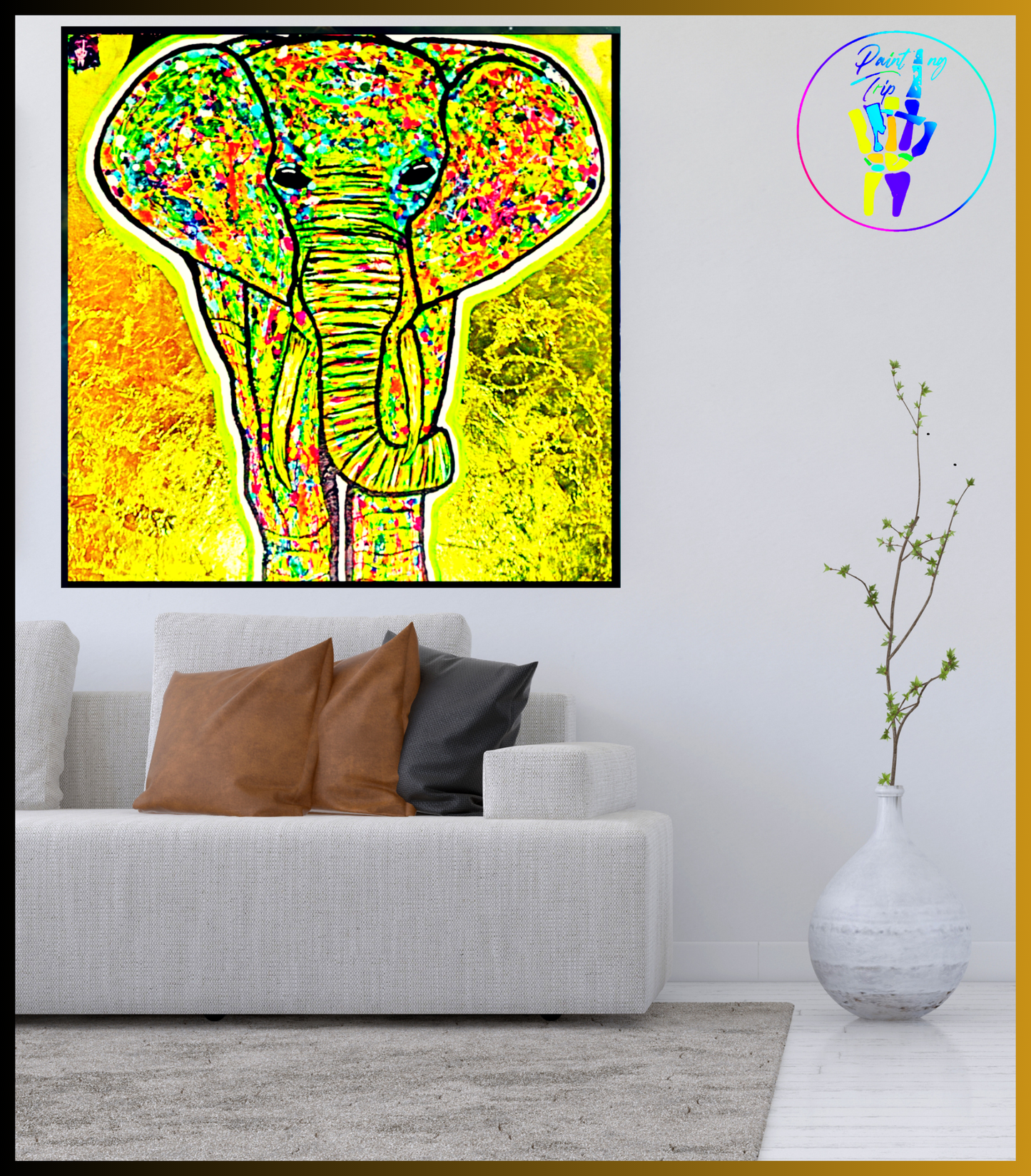 Cuadro Neon Decorativo - Elefante con Hoja de Oro