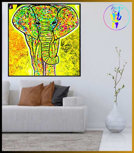 Cuadro Neon Decorativo - Elefante con Hoja de Oro