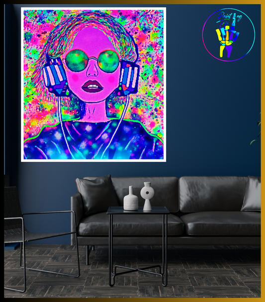 Cuadro Decorativo Neon - Mujer Music