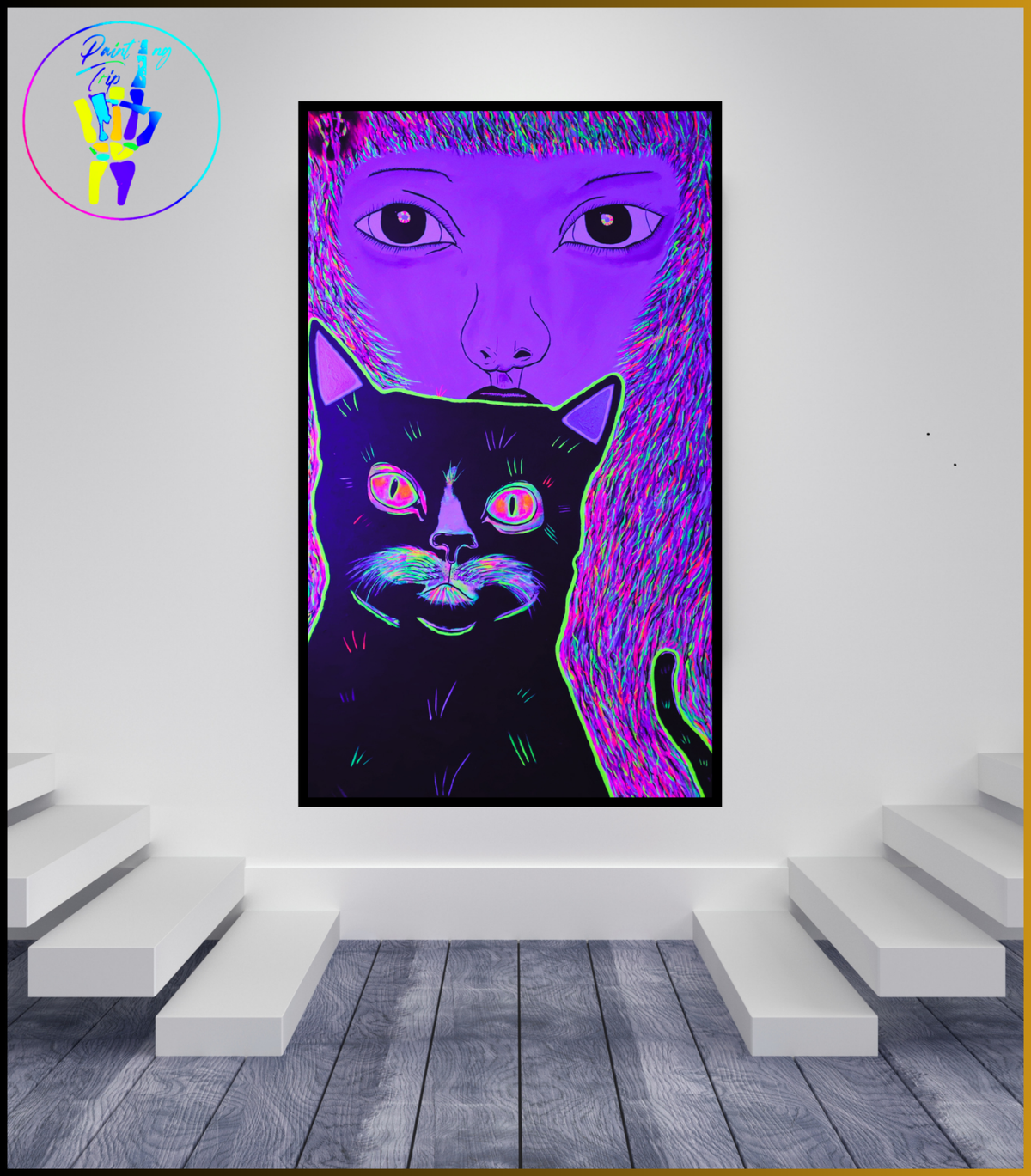 Cuadro Neon Decorativo- Mujer con Gato