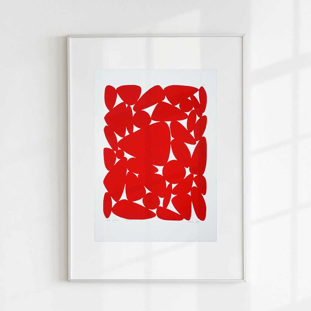 Pebbles Rojo - Grabado en linóleo - Arte decorativo