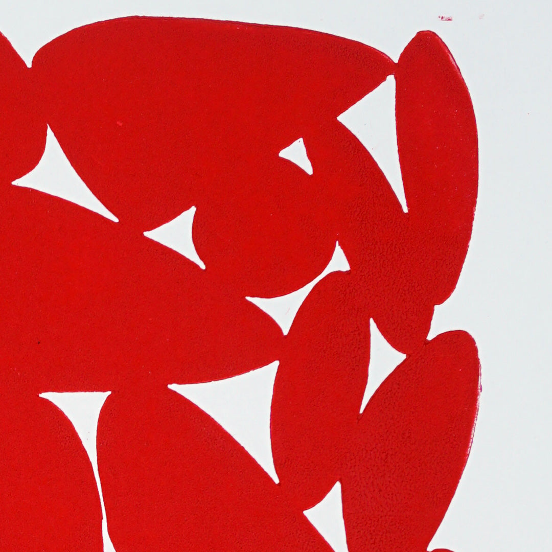 Pebbles Rojo - Grabado en linóleo - Arte decorativo