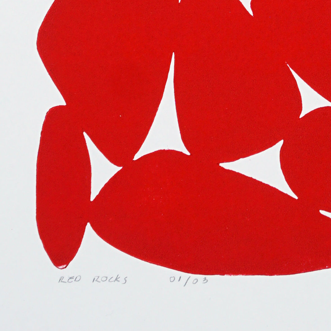 Pebbles Rojo - Grabado en linóleo - Arte decorativo