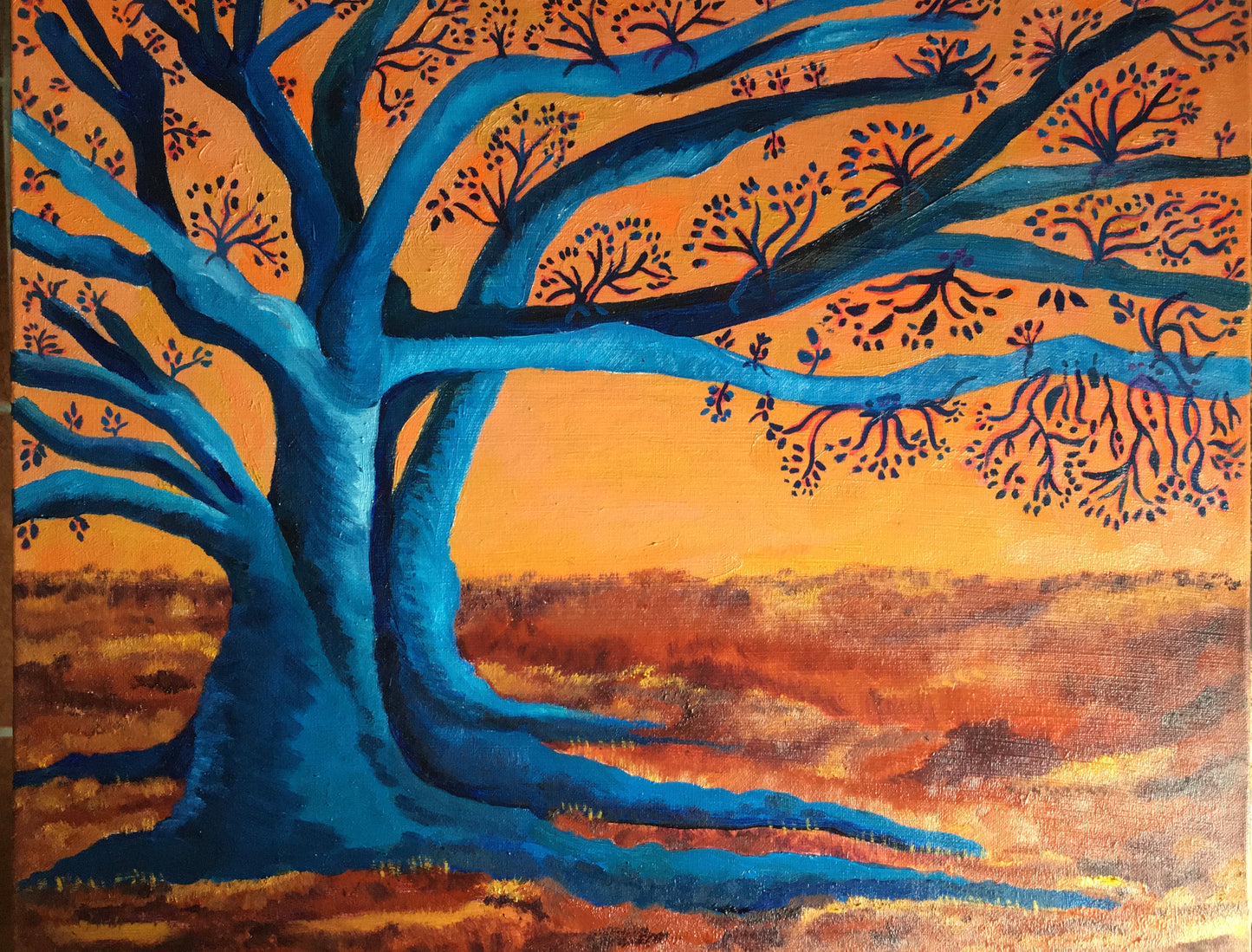 Obra de arte original. Árbol azul con muérdago