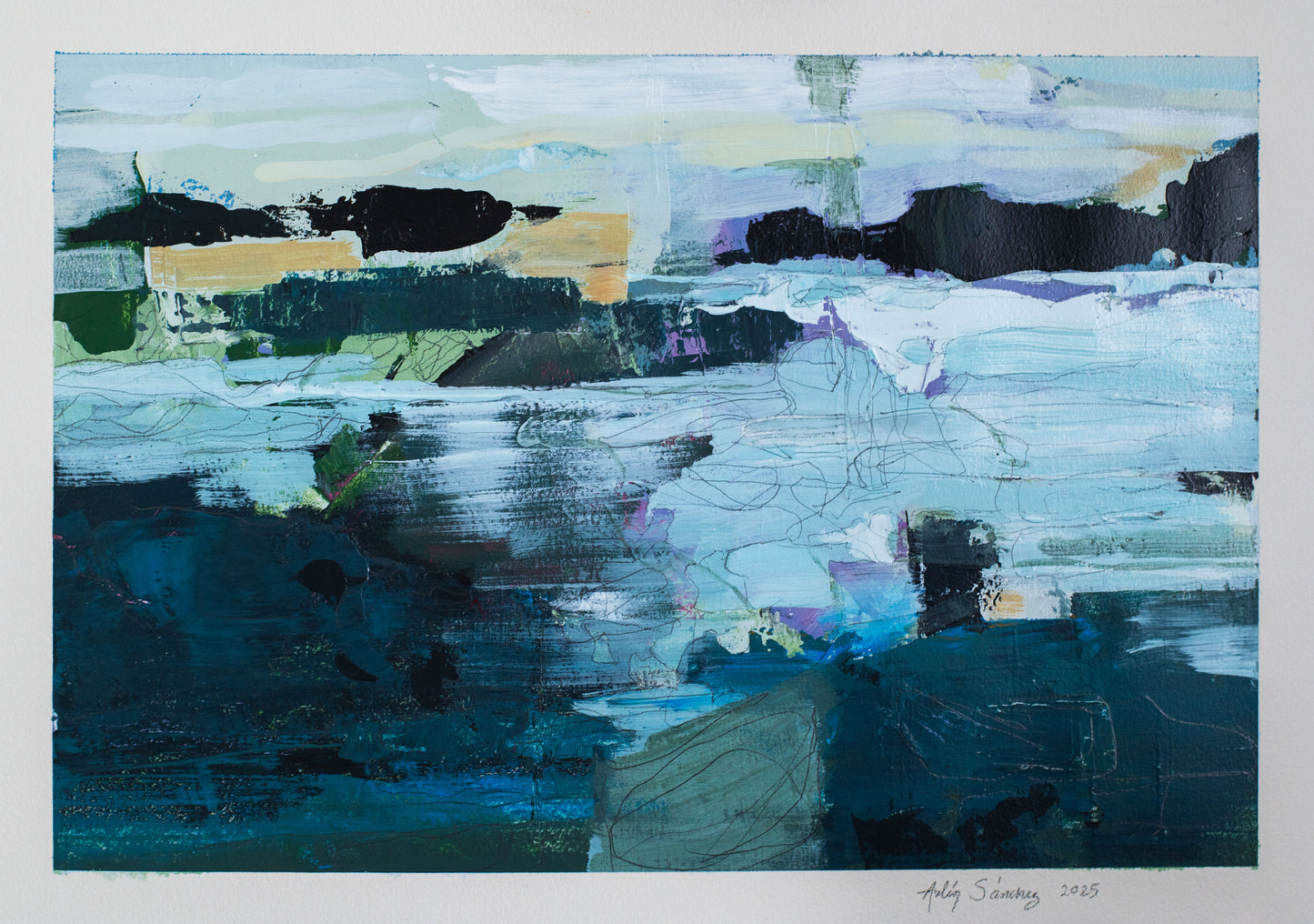 Pintura abstracta - Paisaje marino en azul