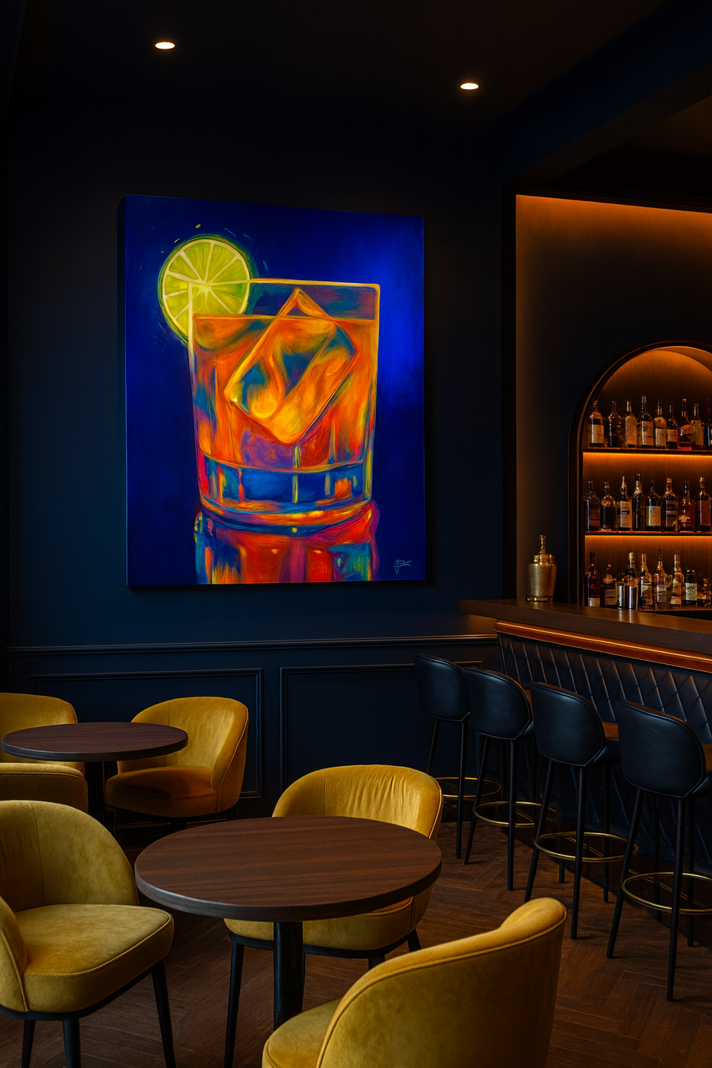 Arte contemporáneo- Liquid Fire-Blue Gold Cocktail