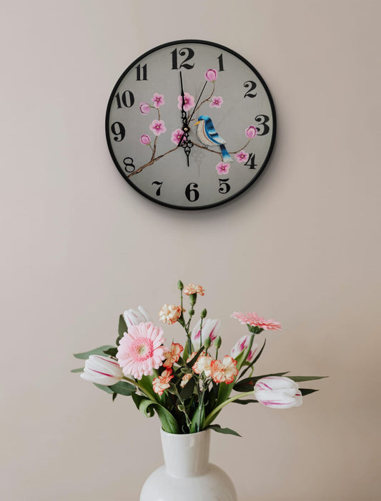 Flores, cerezo, reloj, pared, hogar, armonía, alegría, decoración