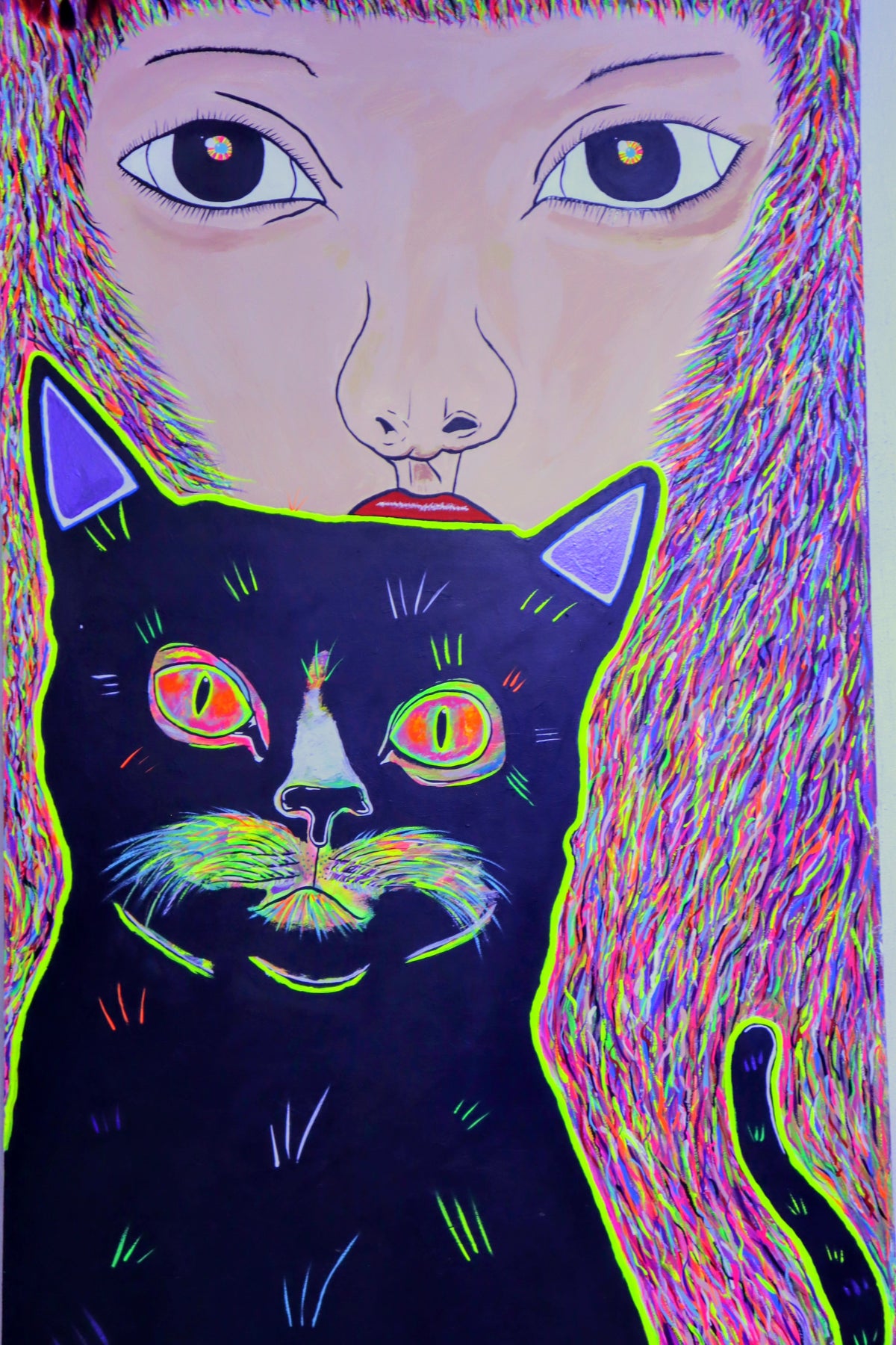 Cuadro Neon Decorativo- Mujer con Gato