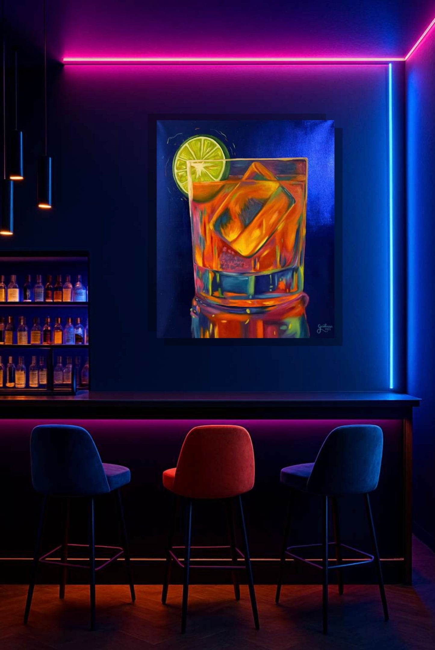 Arte contemporáneo- Liquid Fire-Blue Gold Cocktail