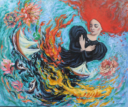Obra de arte original - Sirena con barcos