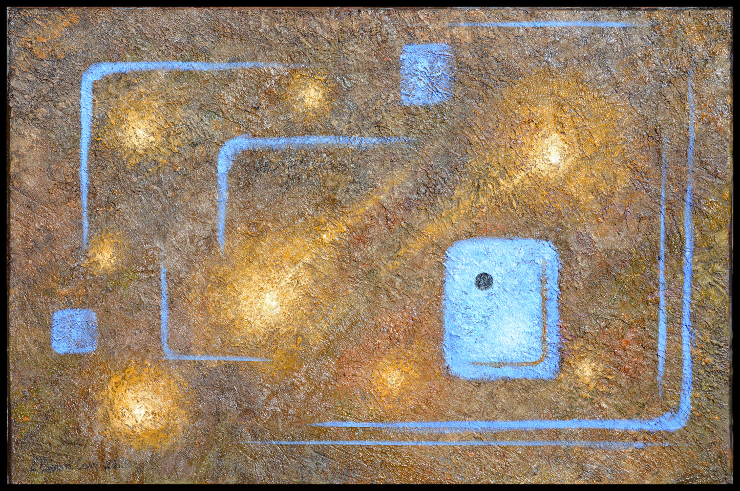 Obra de arte original "Luna nueva en charco otoñal"