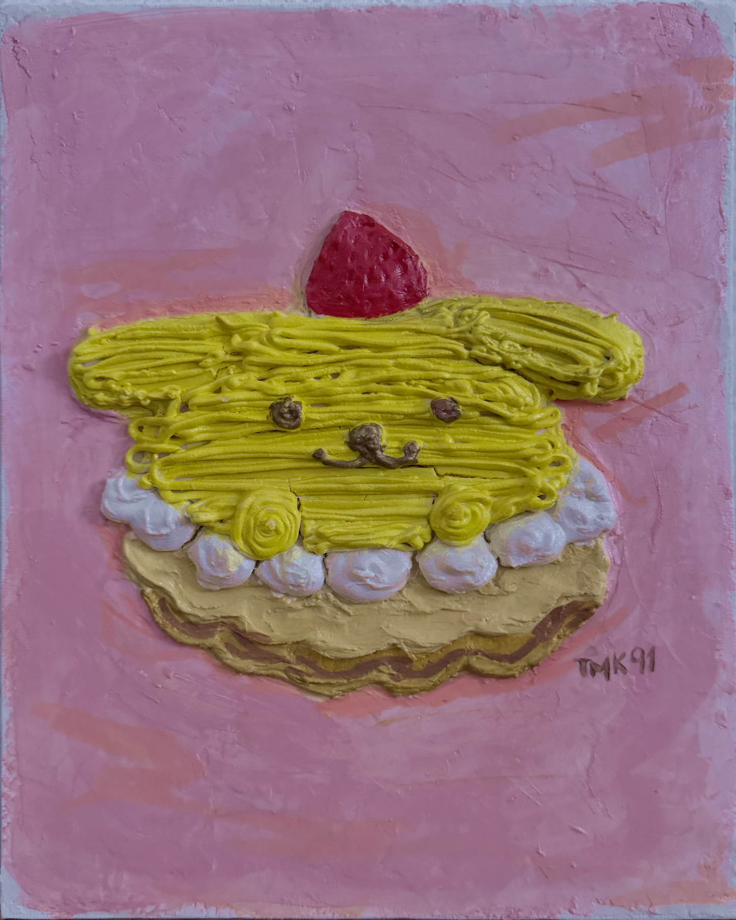 Pompompurin Mont Blanc | Original Kawaii Pintura Acrilica con Textura